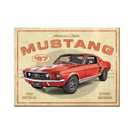 Magnet 6 x 8cm -  Ford Mustang Gt 1967 Red - Rosu