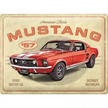 Placă 30 x 40 - Ford Mustang - Gt 1967 Red - Rosu