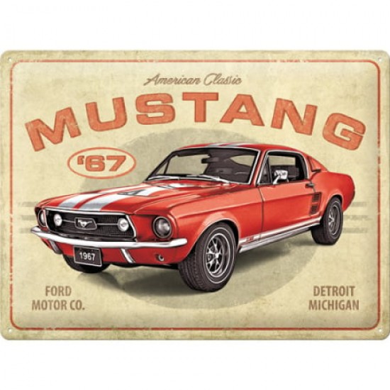 Placă 30 x 40 - Ford Mustang - Gt 1967 Red - Rosu Placă 30 x 40 - Ford Mustang - Gt 1967 Red - Rosu