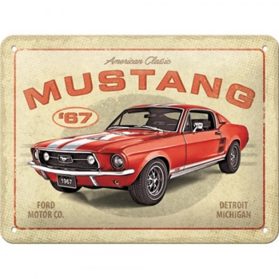 Placă Decor metalică 15 x 20 - Ford Mustang Gt 1967 Rosu