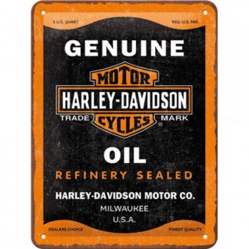 Placă Decor metalică 15 x 20 - Harley-Davidson Genuine Oil - Ulei de Motor Autentic