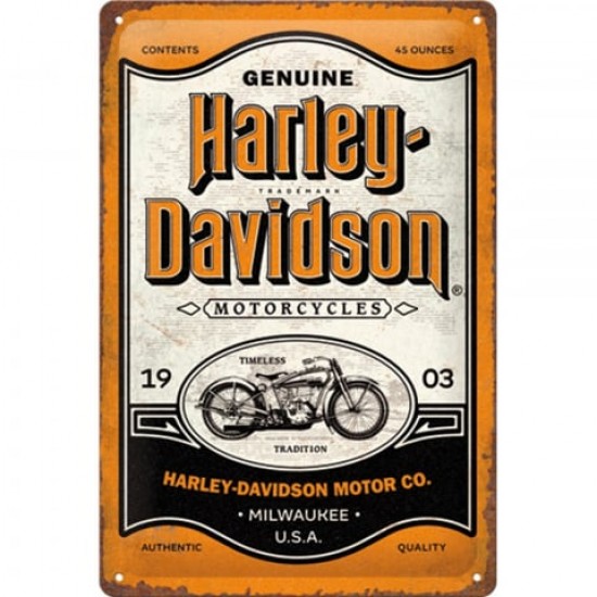 Placă Decor metalică 20 x 30 - Harley-Davidson Genuine Motorcycles Milwaukee - Motociclete Autentice Din Milwaukee
