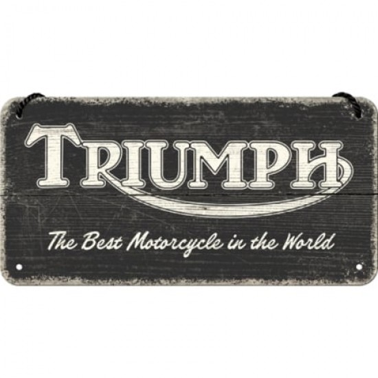 Placă Decor metalică cu Șnur 10 x 20 - Triumph - Logo Negru Fundal de Lemn