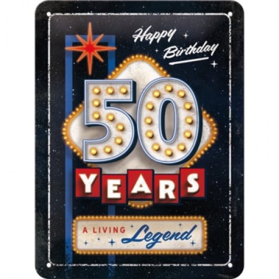 Placă metalică 15 x 2 - 0 - 50 Years Birthday - la Multi Ani de 50 de Ani!