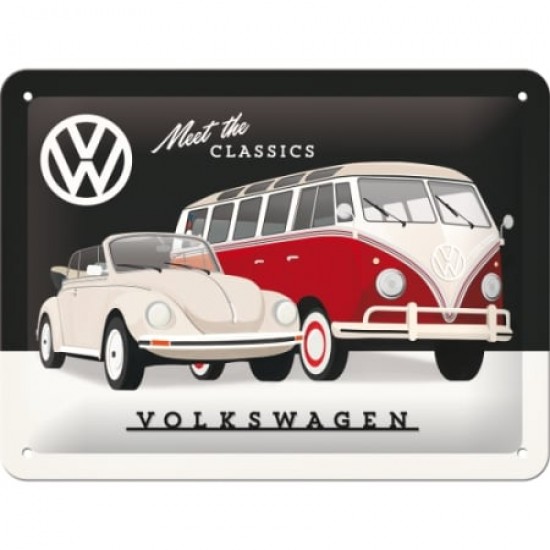 Placă metalică 15 x 20cm -  Volkswagen - Meet The Classics - Faceti Cunostinta cu Clasicii