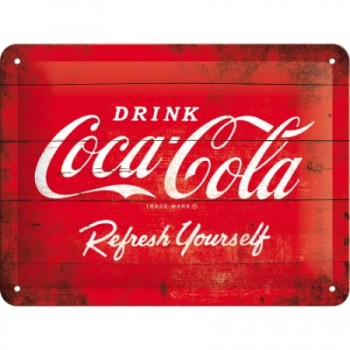 Placă metalică 15 x 20 - Coca-Cola - Red Refresh Yourself - Sigla Rosie - Racoreste - Te