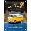 Placă metalică 15 x 20 - Vw Bulli - Le'S Get Away Night - Hai Sa O Intindem - Fundal de Noapte