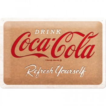 Placă metalică 20 x 30 - Coca-Cola - Cardboard Logo - Sigla pe Fundal de Carton