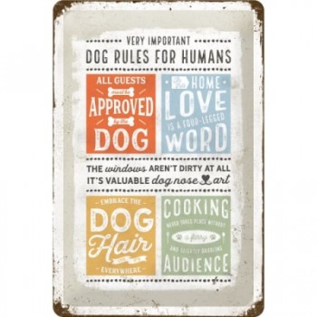 Placă metalică 20 x 30 - Dog Rules - Reguli pentru Catei