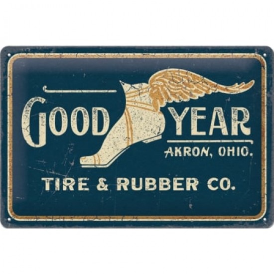 Placă metalică 20 x 30 - Goodyear - Wing Foot Logo 1901 - Sigla Picior Inaripat 1901