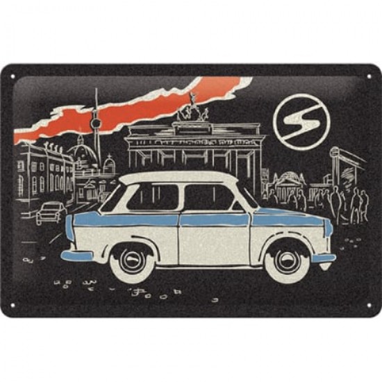 Placă metalică 20 x 30 - Trabant - Berlin Black - Fundal Negru Berlin