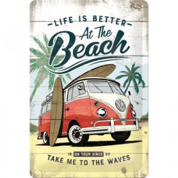 Placă metalică 20 x 30 - Volkswagen Bulli Beach - Plaja