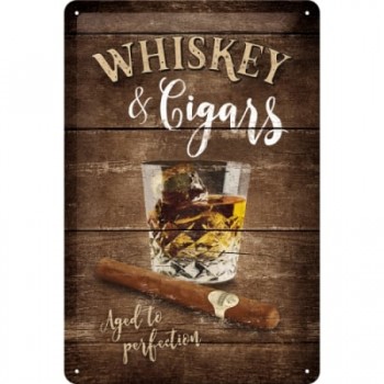 Placă metalică 20 x 30 - Whiskey n Cigars - Whiskey și Trabucuri