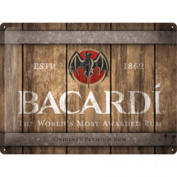 Placă metalică 30 x 40 - Bacardi - Wood Barrel Logo - Logo Butoi de Lemn
