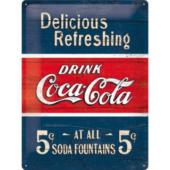 Placă metalică 30 x 40 - Coca-Cola - Delicious Refreshing Blue - Delicios și Racoritor - Albastru