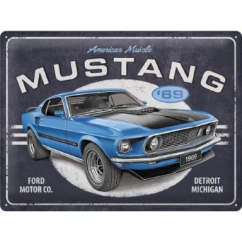 Placă metalică 30 x 40 - Ford Mustang - 1969 Mach 1 Albastru