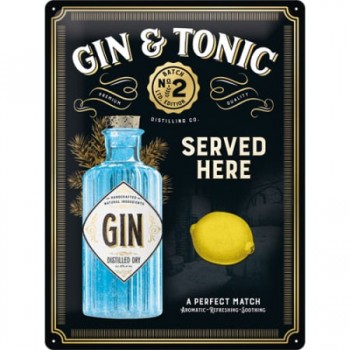 Placă metalică 30 x 40 - Gin n Tonic Gold - Gin Tonic Rece