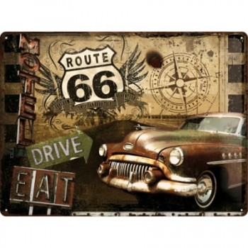 Placă metalică 30 x 40 - Route 66 - Road Trip - Soseaua 66 - Calatorie