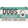 Placă metalică cu Șnur 10 x 20 - Dogs Welcome - Catei Sunt Bineveniti