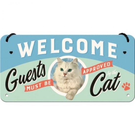 Placă metalică cu Șnur 10 x 20 - Welcome Cat - Pisica Primitoare